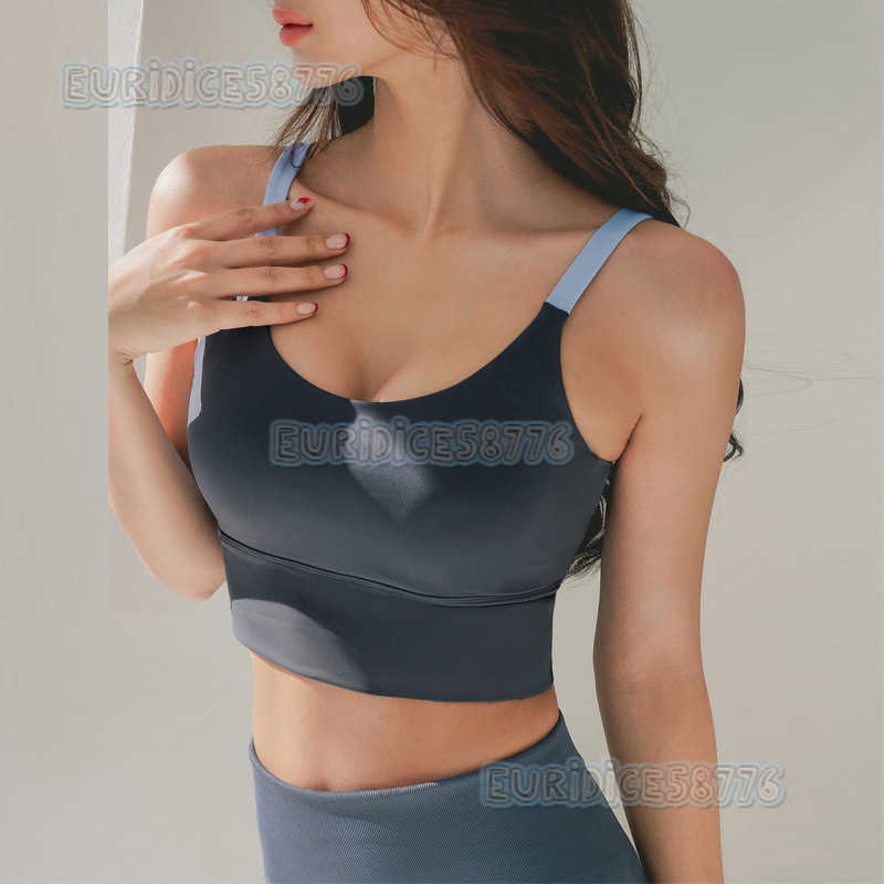 Color-block Fixed One-piece Chest Pad High-strength Shockproof Running Sports Bra Womens Camisole Fitness Yoga Bra Close-fitting H250819