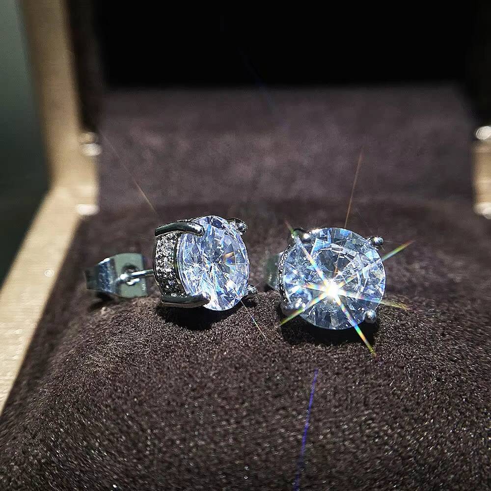 CAOSHI Luxury Moissanite Stone Earrings Charm Silver Color Stud Earrings for Women Men Vintage Round Moissanite Ladies Stud Earrings