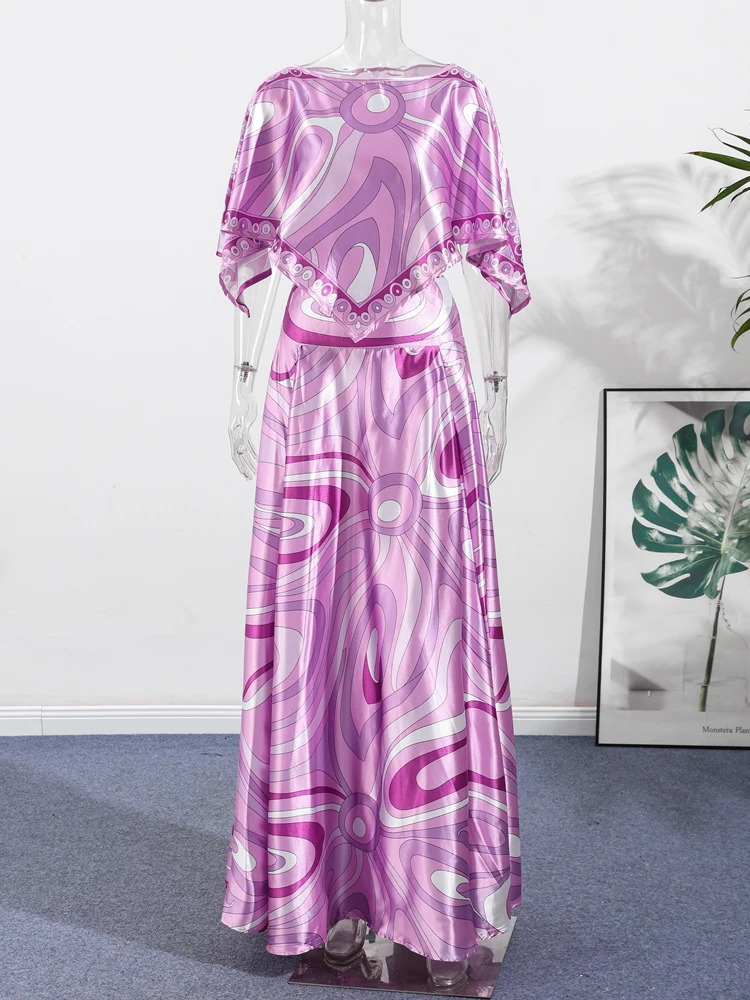 Bohemian Printed Shirt Skirt Suits Women Vintage Irregular Long Sleeve Top Female Sets High Waisted Long Skirt Ladies Outfits 250818