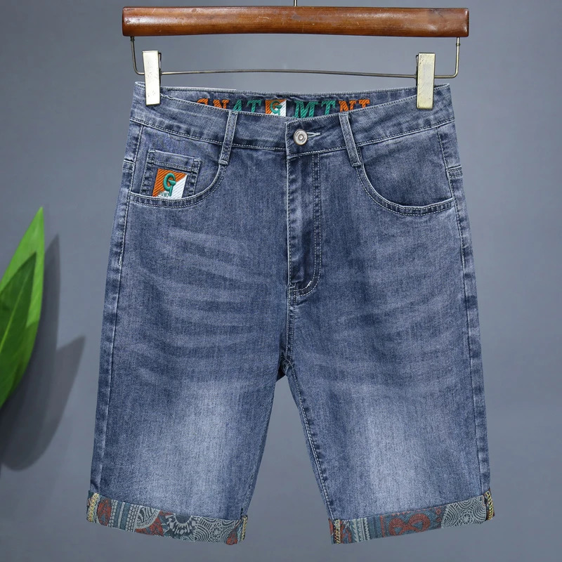 Summer Mens Embroidered Denim Shorts Fashion Straight Slim Personality Streetwear Jeans Male Bermuda Short Pants 250819