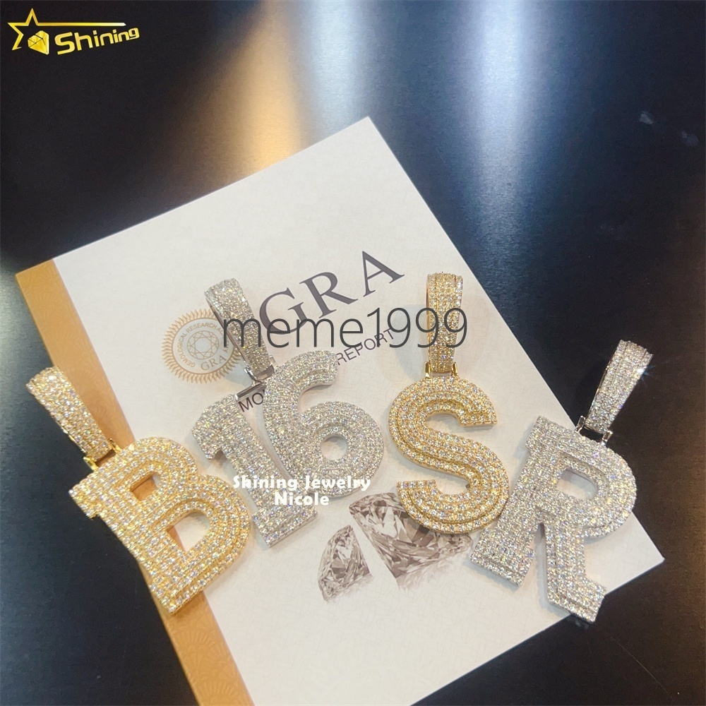 Wholesale Hip Hop Pendants Initial Number Custom 925 Silver GRA Certified Moissanite Letter Pendant
