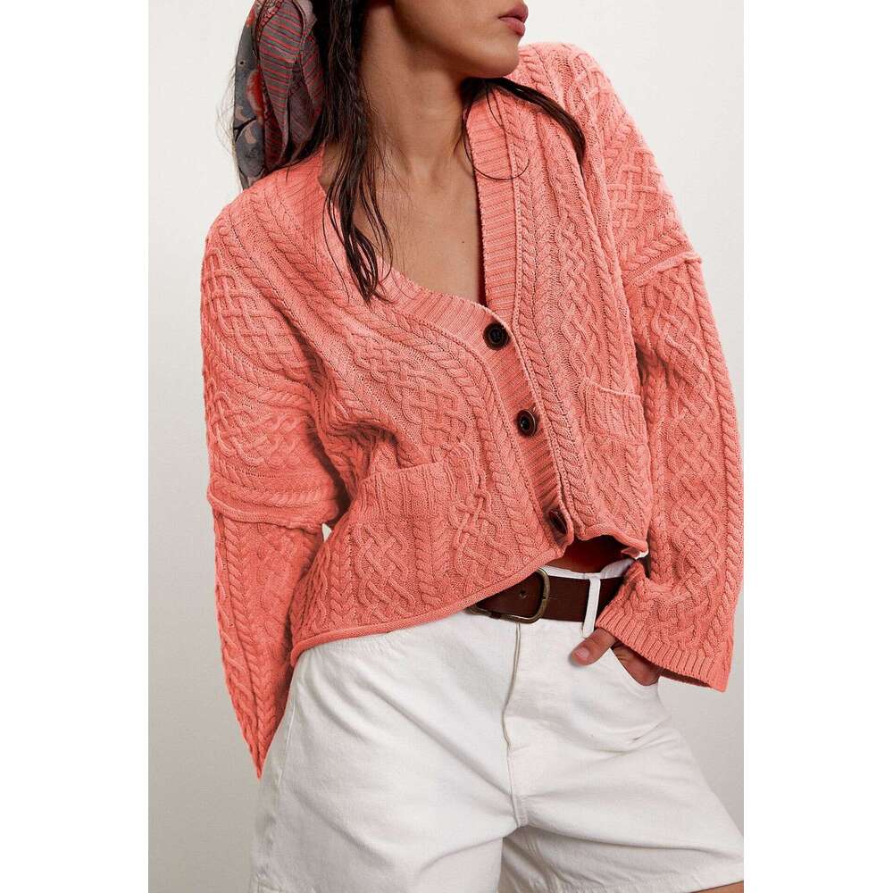 New Autumn And Winter Women's Short Twist Loose Solid Color Knitted Cardigan Jacket B3
