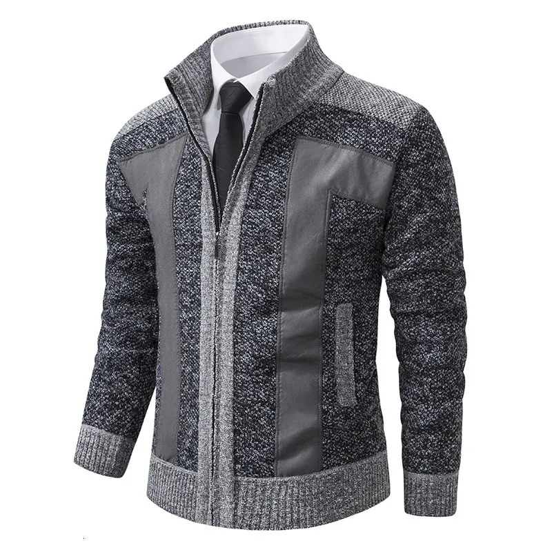 Autumn Winter Men Casual Stand Collar Cardigan Sweater Fashion Thickening Keep Warm Jackets Solid Versatile Coat 250819