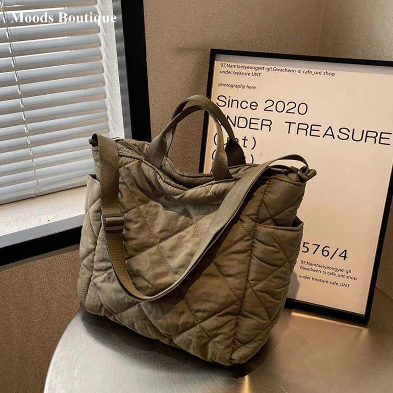 MOODS Padded Shoulder Crossbody Bags For Women Winter Nylon Fabric Diamond Pattern Quilted Large Capacity Shopper 250814