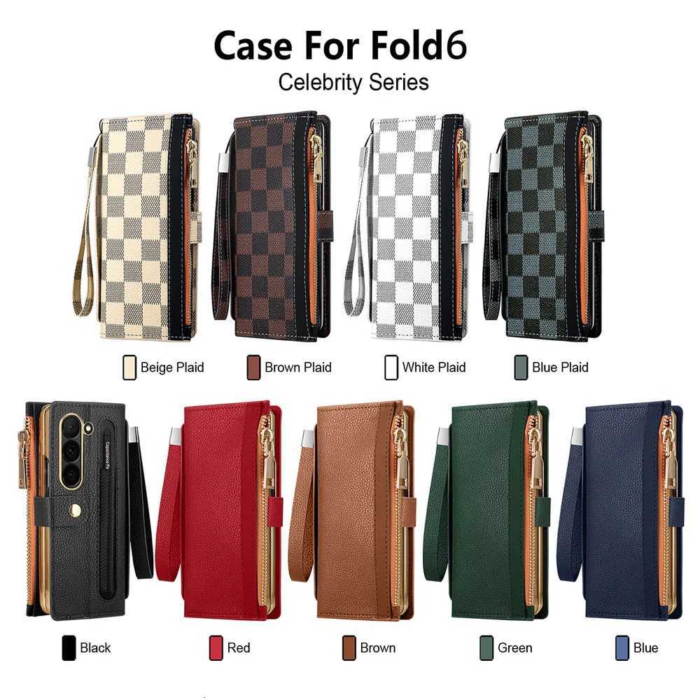 Leather Card Wallet With S Pen Slot Case For Galaxy Z Fold 6 5 4 3 2 ZFold6 Fold Multifunctional Zipper Protection Cover Z250819