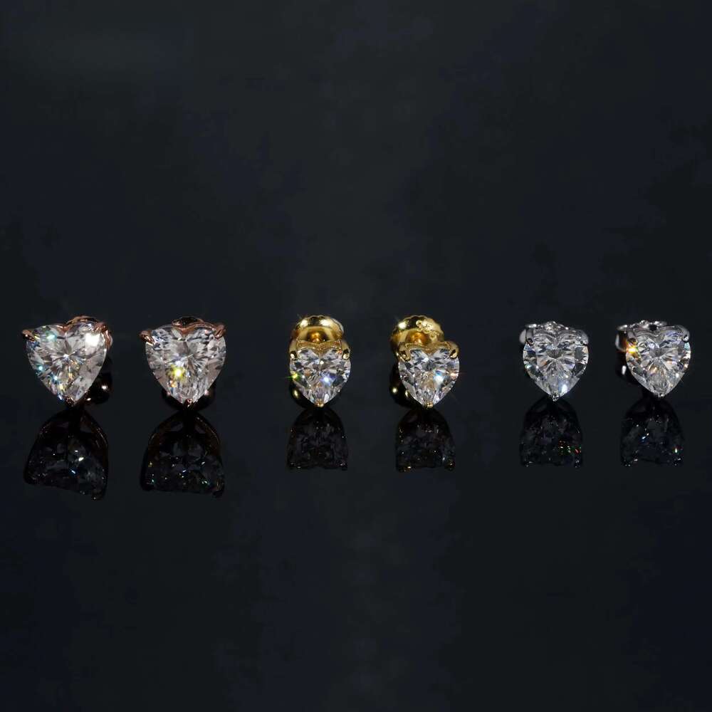 Fine Jewelry Women Sier Stud Pass Dia Tester Heart Shape Moissanite Earrings Ready to Ship