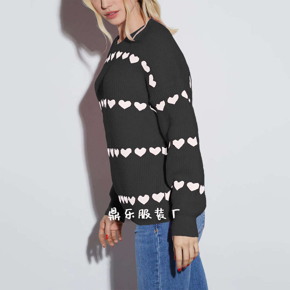 Autumn Winter New Temu Lover Heart Style Loose Sweater Knitted Top For Women B5
