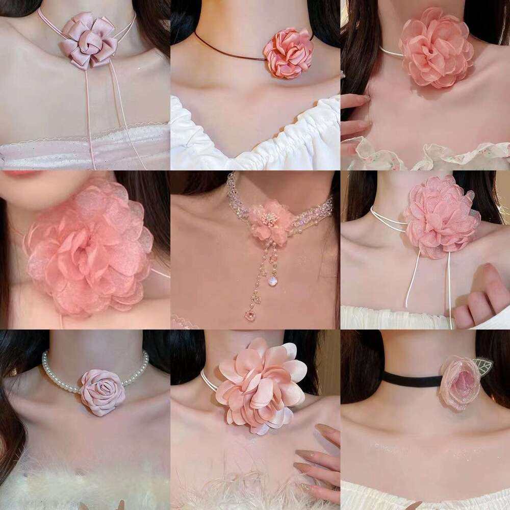 Fabric Mesh Flower Ribbon Internet Celebrity Style Girly Heart Choker Fashion Sweet High-end Sense Necklace