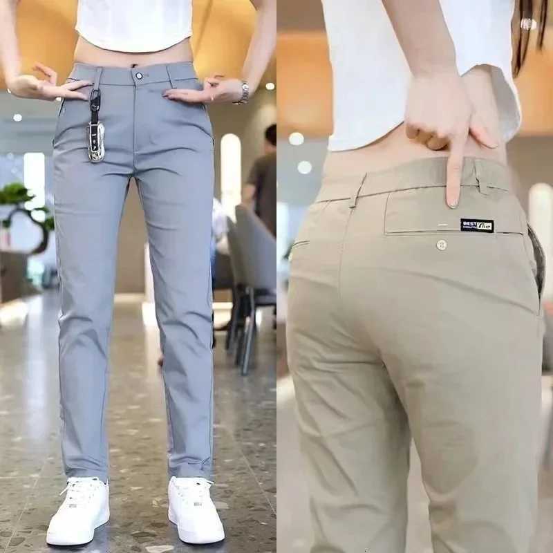 100% Silk Mens Golf Mens Midweight Casual Pants Sports Pants Simple Design Khaki Black Slim Straight Leg Stretch Casual Trouse W250819