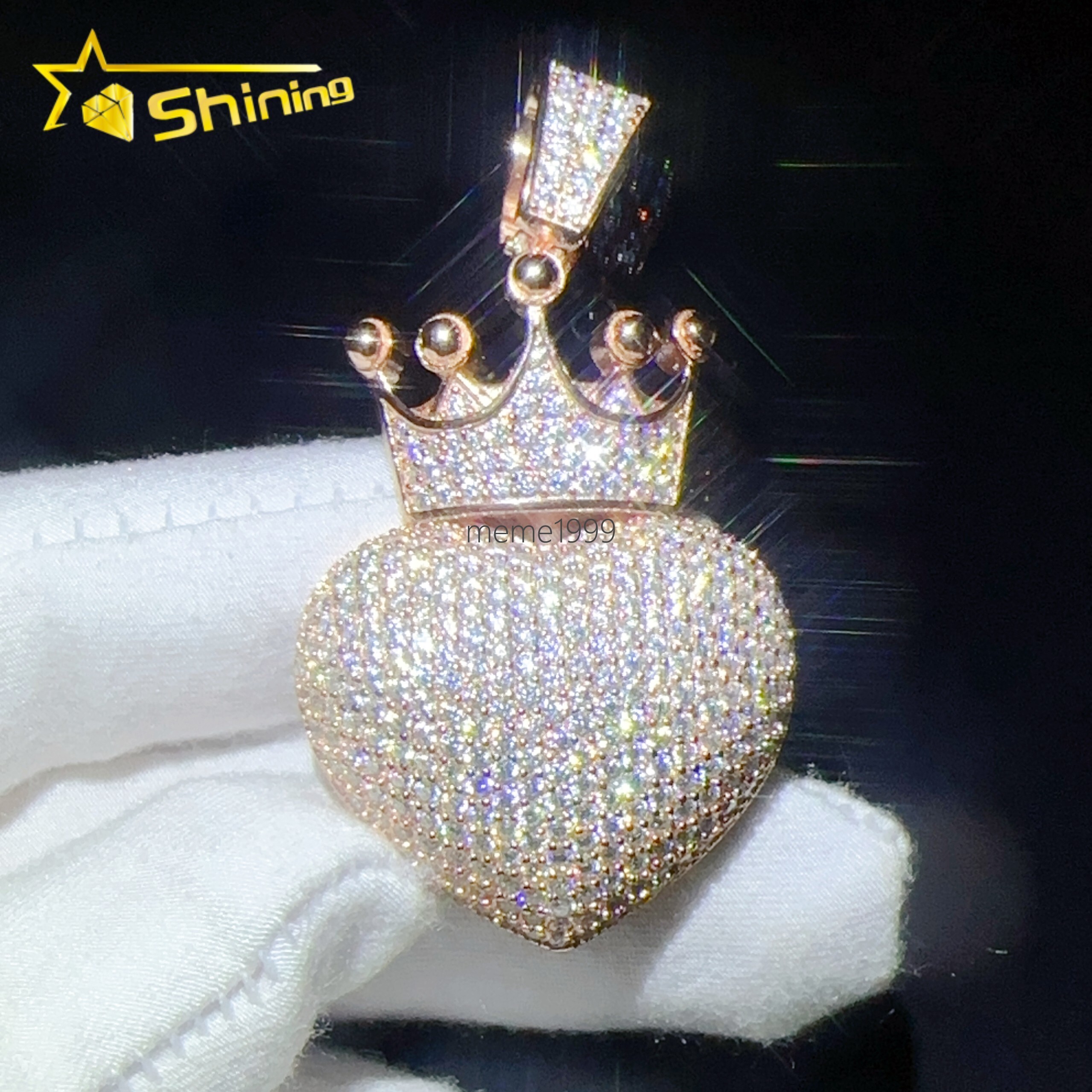 Moissanite Heart Crown Pendant Hip Hop 925 Silver Diamond Pendant Hot Sale Jewelry Necklace Heart Pendant