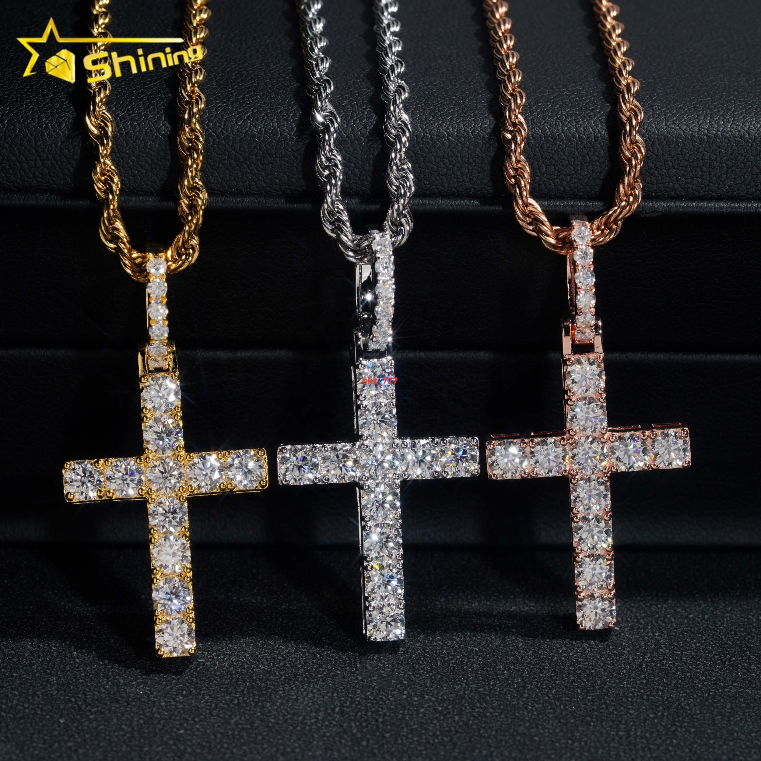 Fine Jewelry Ready to Ship 925 Sterling Silver Hip Hop Cross 4MM Diamond Moissanite Pendant