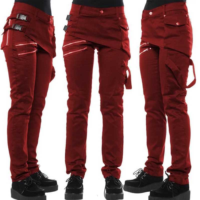 Men Punk Style Rivet Pants Buckle Side Oblique Zipper Pocket Casual Pants Trousers W250819