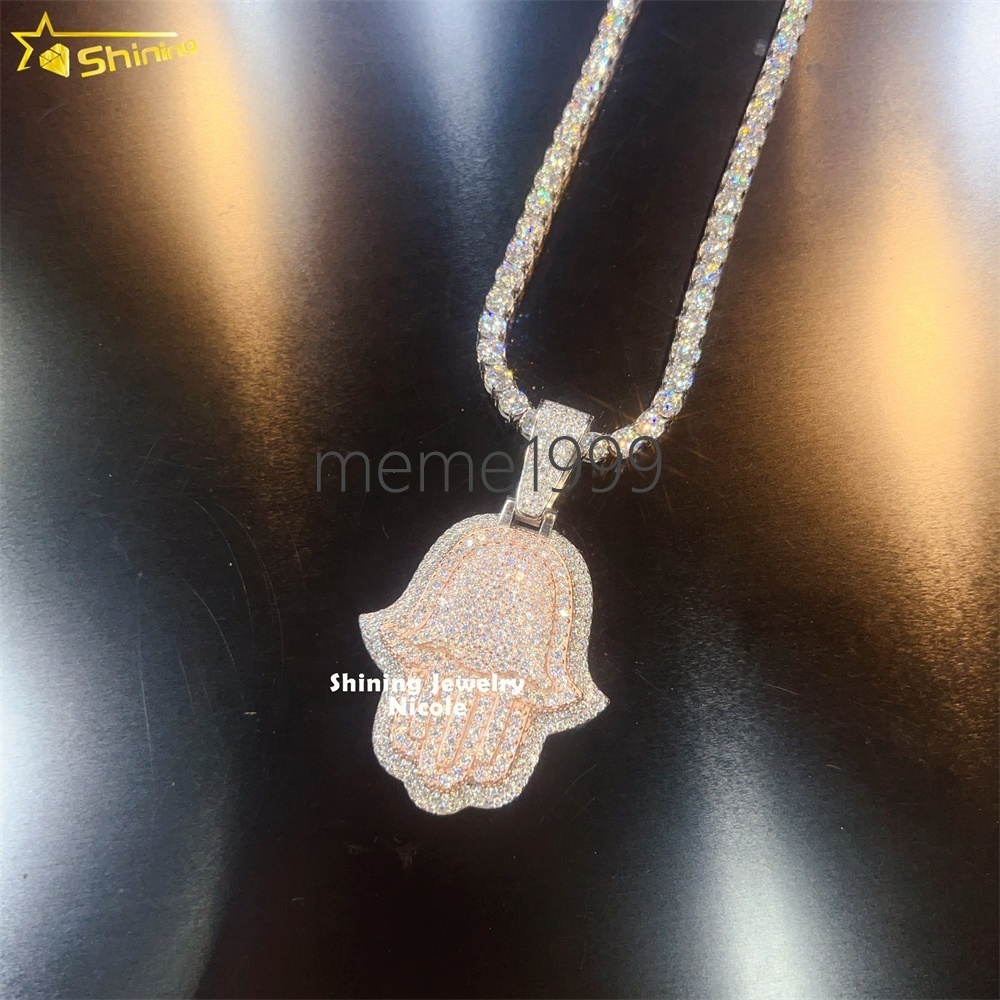 Custom Iced Out Luxury Popular Hip Hop 925 Silver Two Tone Rose Gold Hamsa Moissanite Pendant
