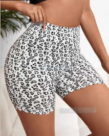 High-waisted Solid Color Leopard Print Fitness High-waisted Slim Yoga Leggings Shorts Five-point Pants H250819