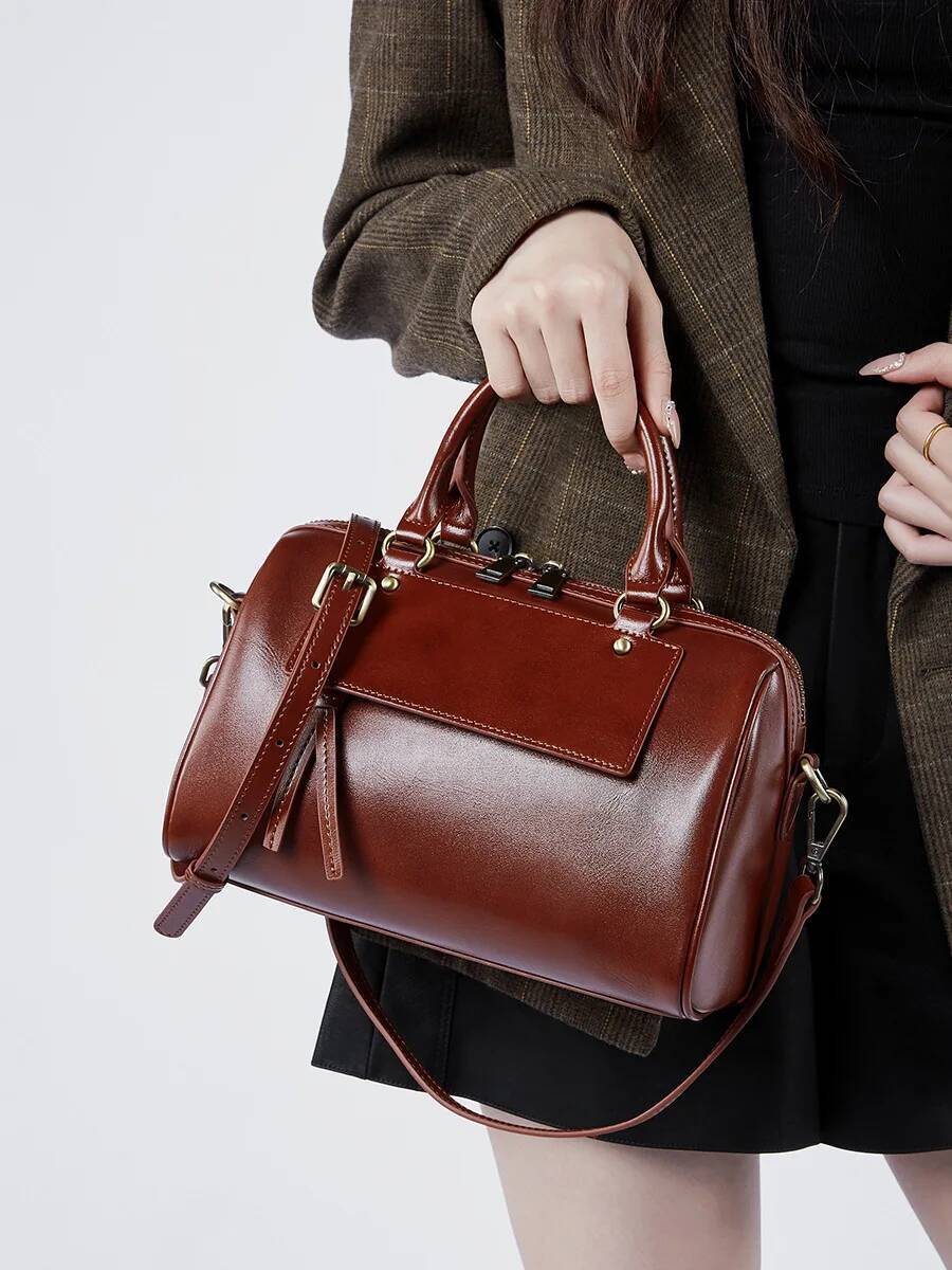 100% Genuine Leather Boston Korean Style Handbag Ladies Fashion Shoulder Cowhide Crossbody Bag For Women