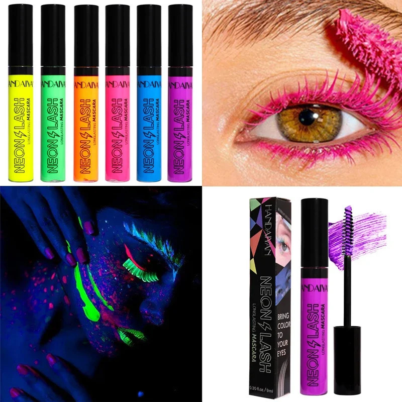 Fluorescence Mascara Waterproof No Blooming Fast Dry Colorful Neon Eyelashes Curling Yellow Blue Lengthens Eye Lashes Cosmetics 250818