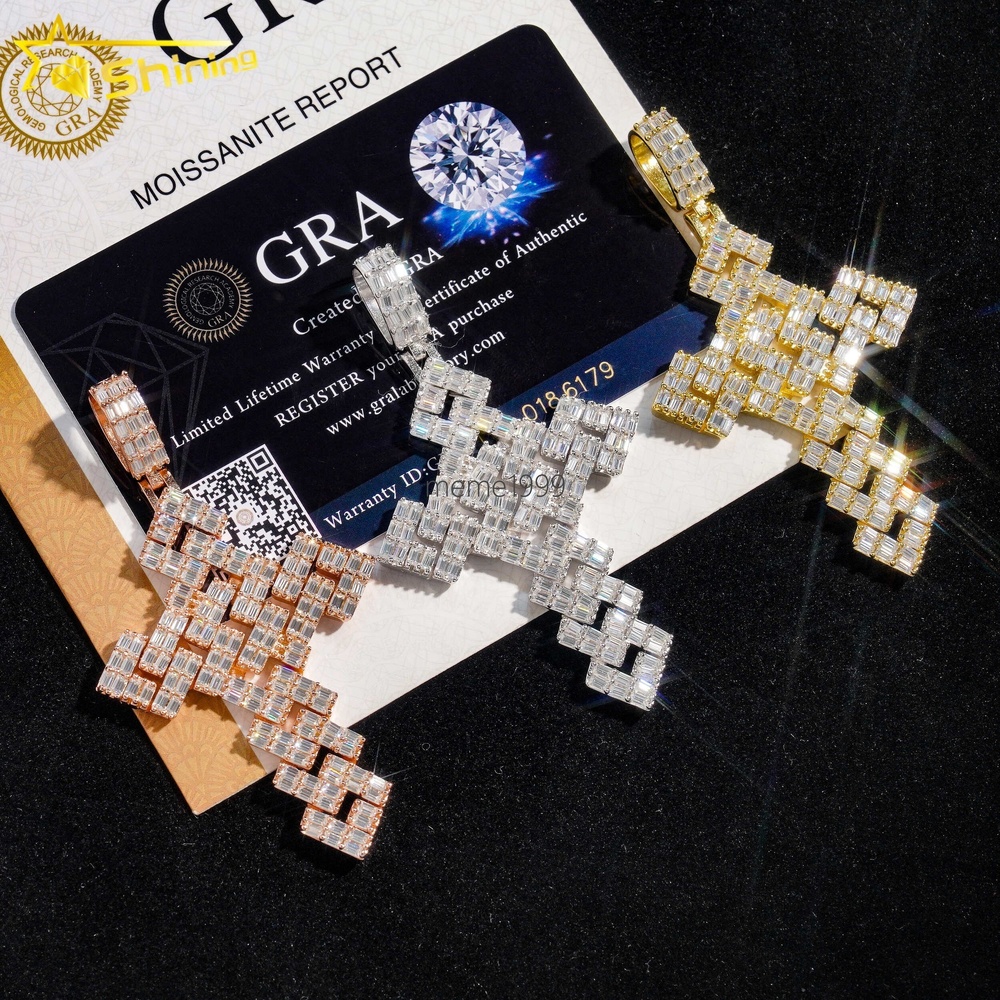 Hip Hop High Quality 925 Silver Gold Plated Pass Diamond Tester Custom Moissanite Cross Pendant