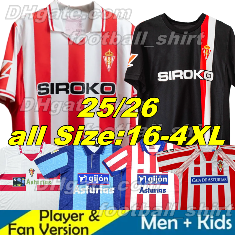 4XL 25 26 Sporting de Gijon Soccer Jerseys Home Away 84 86 94 95 01 02 08 09 Retro David Villa Djurdjevic DJUKA Manu Garcia Aitor camiseta de futbol football shirt Men kids