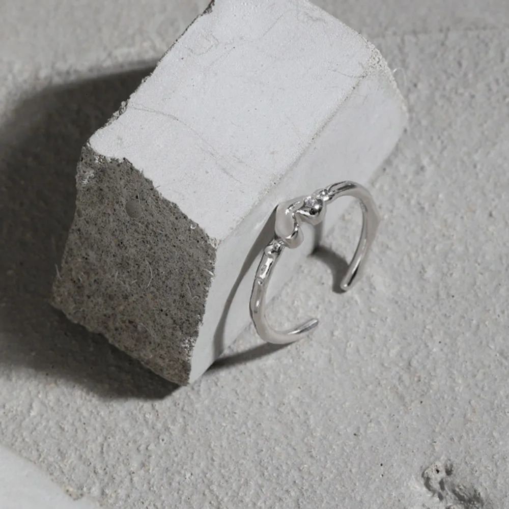 ANDYWEN 925 Sterling Silver Plain Heart Resizable Irregular Geometric Ring Large Fashion Fine Jewelry Round Crystal 250815