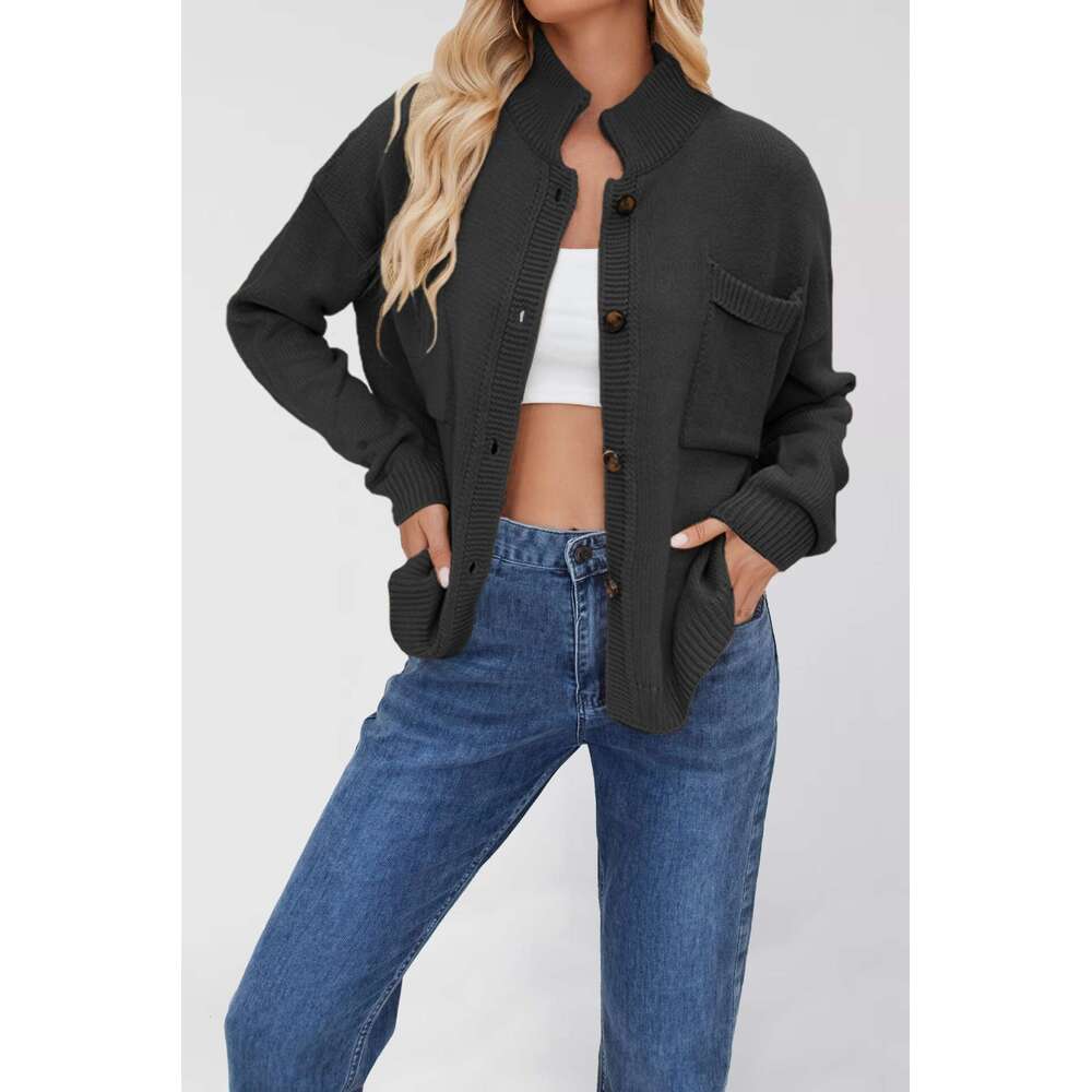 New Coat Knitted Stand Collar Plus Size Sweater Button Cardigan B5