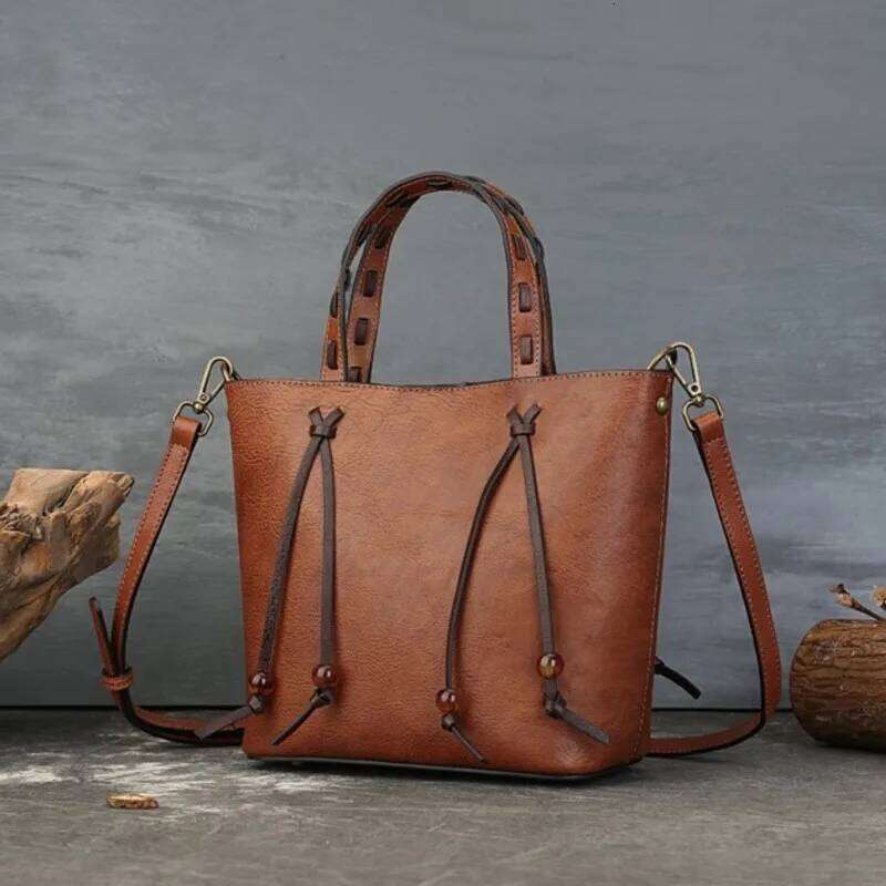 Johnature Vintage Genuine Leather High Quality Women S Bag New Woven Handbag Commuting Shoulder Crossbody Bags