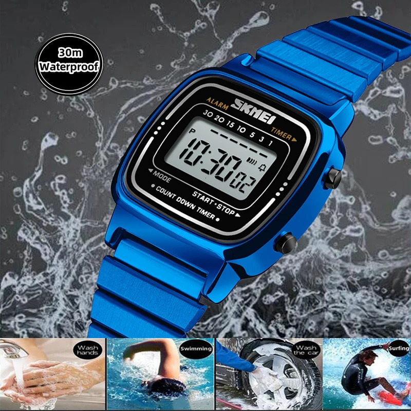 Skmei Women Bracelet Dress Watches Stainless Steel Strap Fashion Waterproof Digital Chronograph Wristwatch 250819