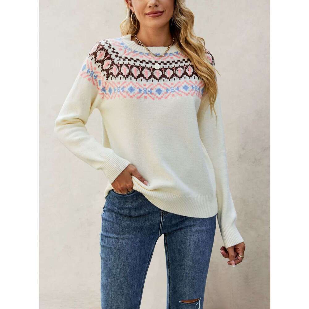 New Women's Knitted Autumn Winter Jacquard Round Neck Pullover Sweater B5