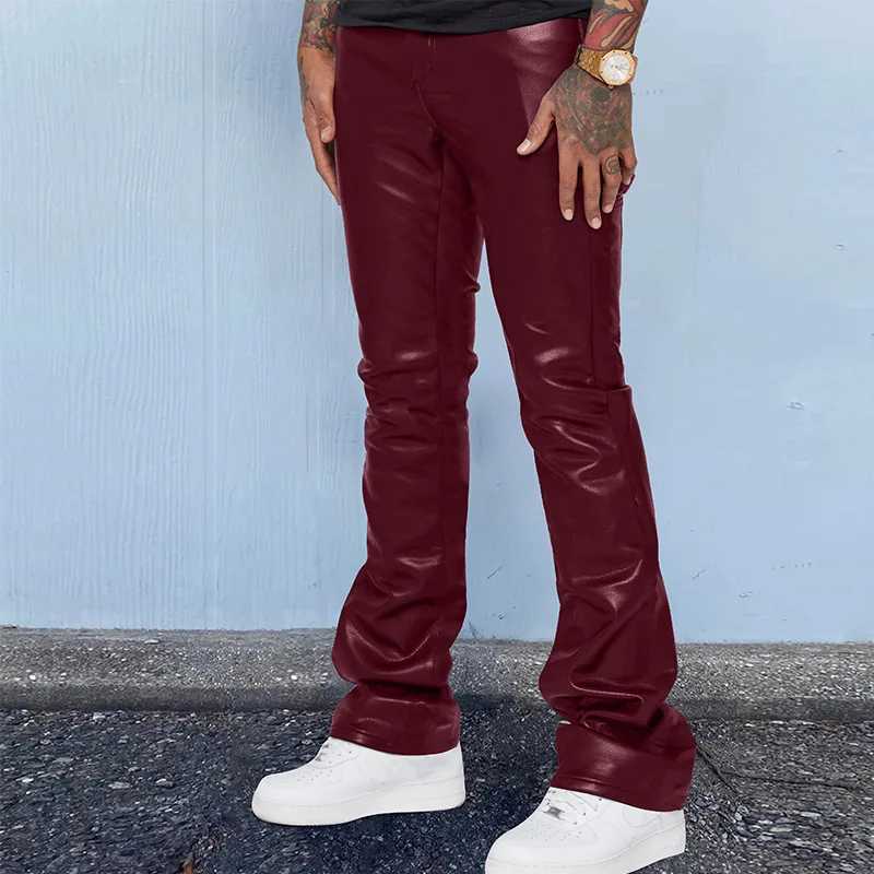 Mens Leather Pants Autumn New Casual Street Fashion Solid Color Bell Bottoms Joker Casual Pants Men W250819