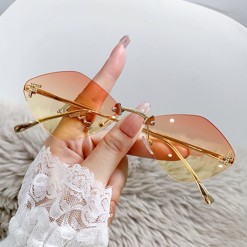 New Frameless Sunglasses Letter F Diamond Frame Fashion Sunglasses European And American Trendy Cut-edge Small Frame Decorative Sunscreen Mirror
