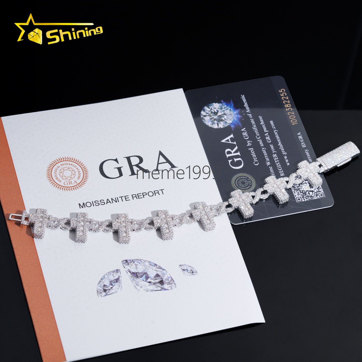 Luxury bling baguette Moissanite Cross Infinity Link Chain Sterling Silver 925 iced out jewelry moissanite diamond Bracelet