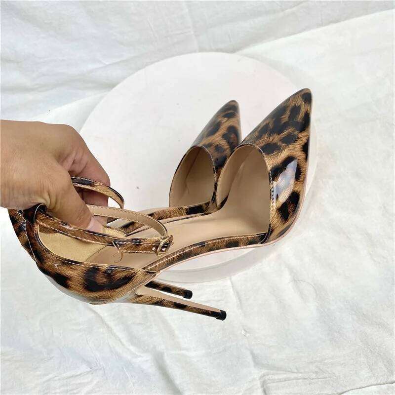 8 10 12Cm Stripe Female Leopard Print Gladiator Sandals Ankle High Heels Sexy Parties Shoes Large Size 45
