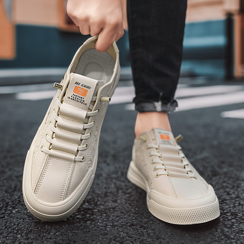 Men's shoes spring and summer new genuine leather breathable high-end sense of printed shoes leisure sports white shoes