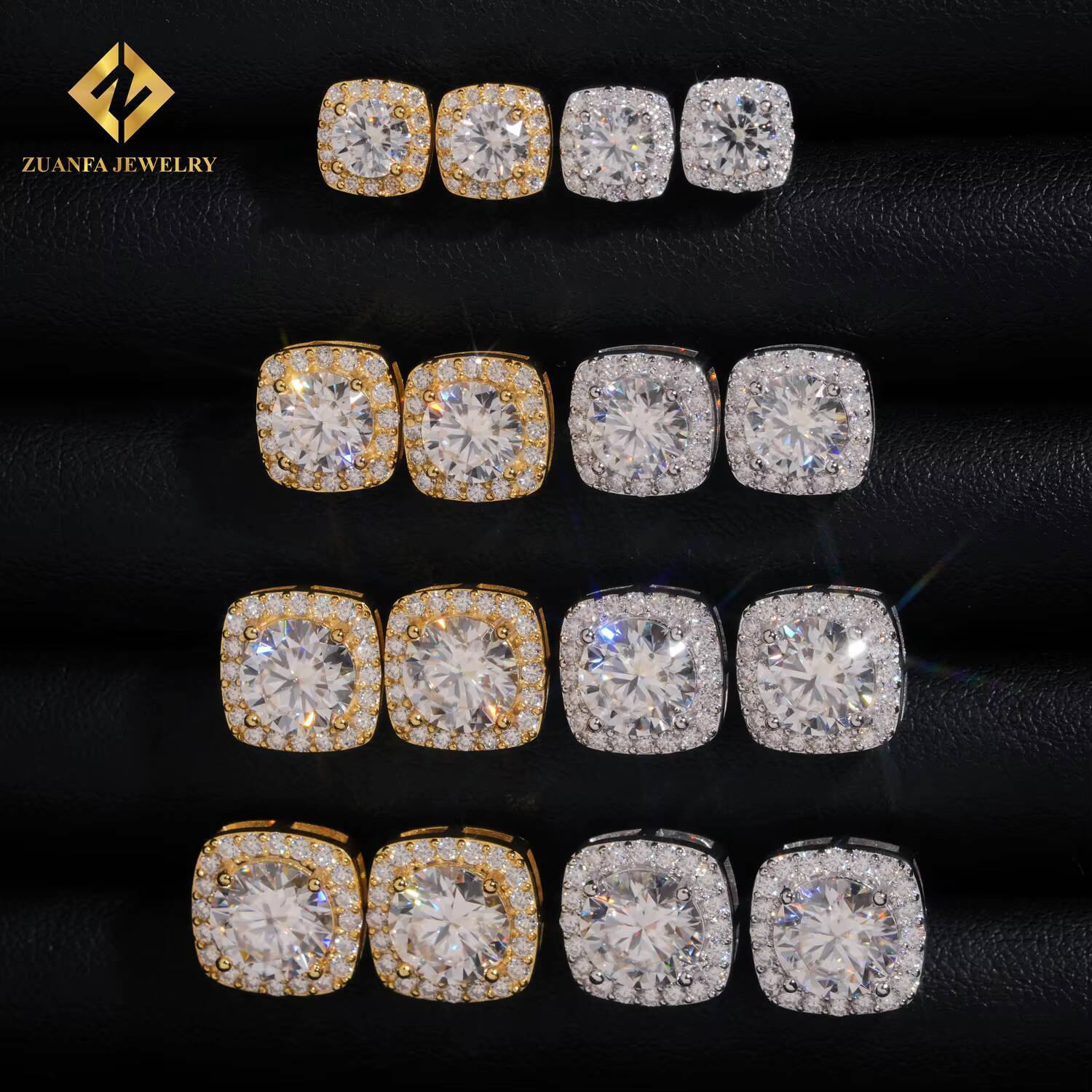 Wholesale Price Hip Hop Jewelry Cluster Stud Earring 925 Sterling Silver VVS Moissanite Fully Iced Out Stud Earring