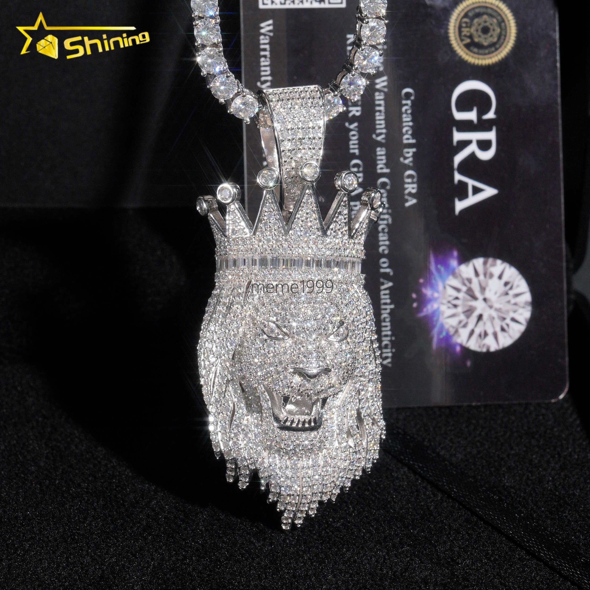 High Quality 925 Sterling Silver Hip Hop Big Moissanite Lion Head Custom Iced Out Pendants