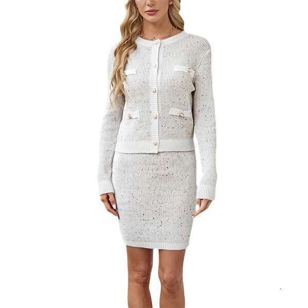 New Autumn Winter Temu Knitted Cardigan Pocket Button Chanel Style Women's Set B5