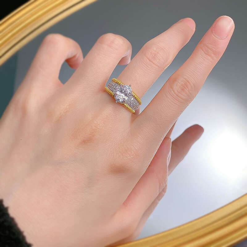 Mujing Jewelry Live New S Silver Plated Gold 6*8 Oval Gold-Plated Wealth-Enhancing High-End Fashion Ring for Women