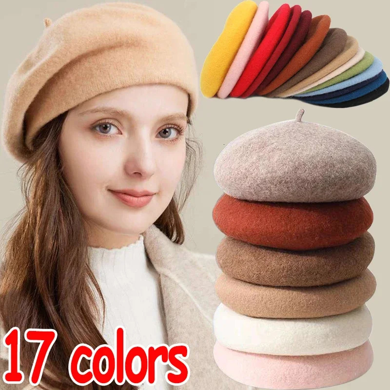 100% Wool Retro Beret Hat Autumn Winter Women British Hepburn stylish Artist Painter Hats Thick Warm Woolen Pumpkin Beanies Cap 250819