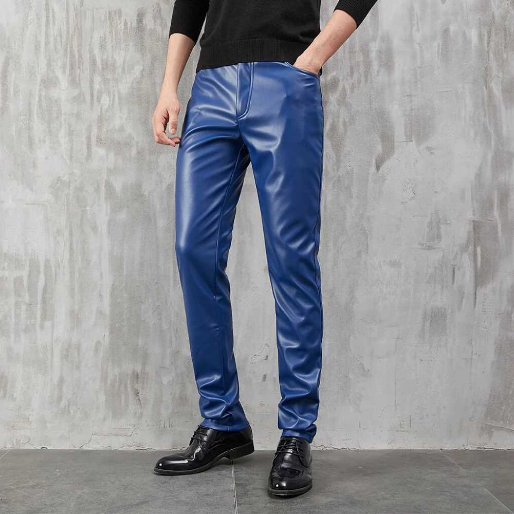 Mens Leather Pants Skinny Fit Stretch Fashion PU Leather Trousers Party Dance Pants Thin Streetwear W250819