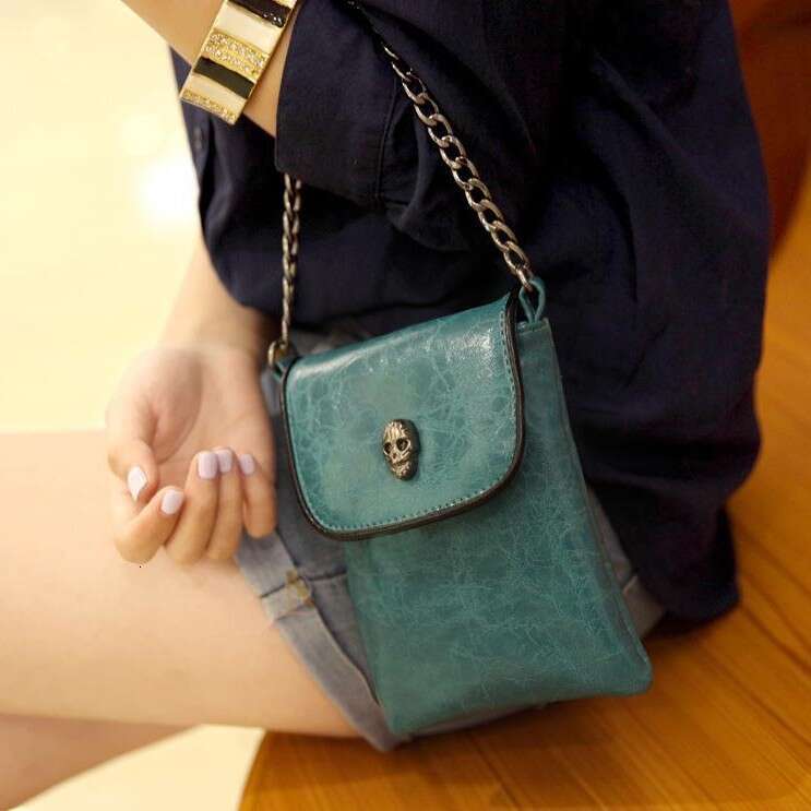 Phone for Women, Crossbody Mini Bag, Korean Style, Exquisite Versatile Vertical Skull Chain Shoulder Small Square Bag