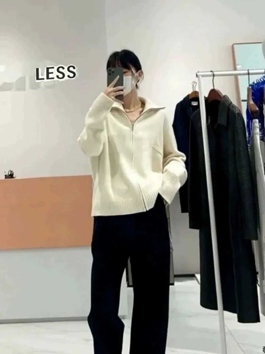 2023 Autumn/Winter Cashmere Womens Turtleneck Cardigan Heavy Zipper 100% Pure Wool Knitted Thick Sweater Loose Coat Base XJ250819