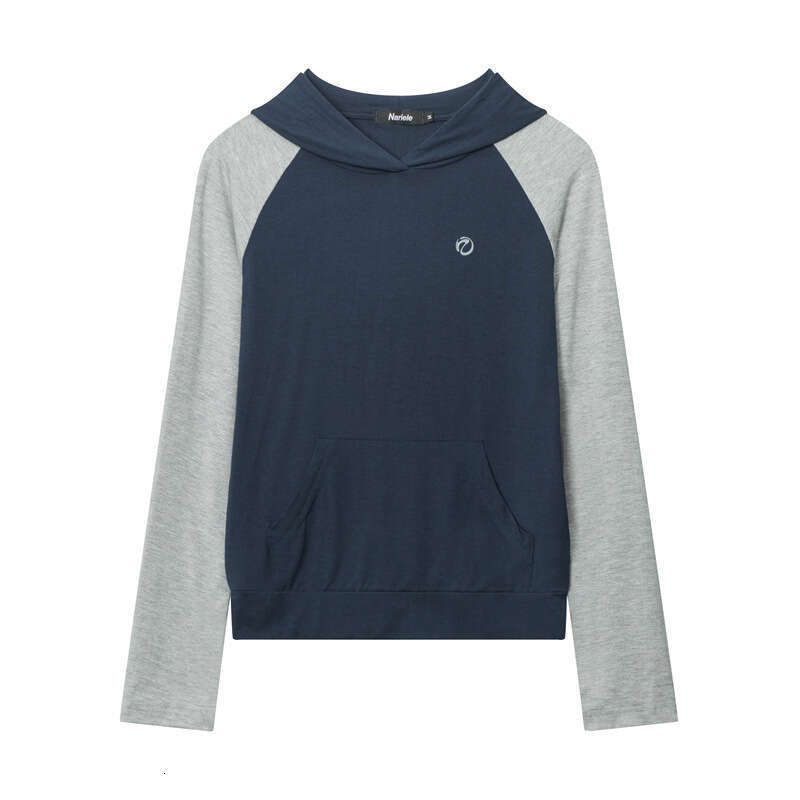Spring Hooded Design Contrast Color Splicing Raglan Long Sleeve Casual Top T-Shirt For Women B5