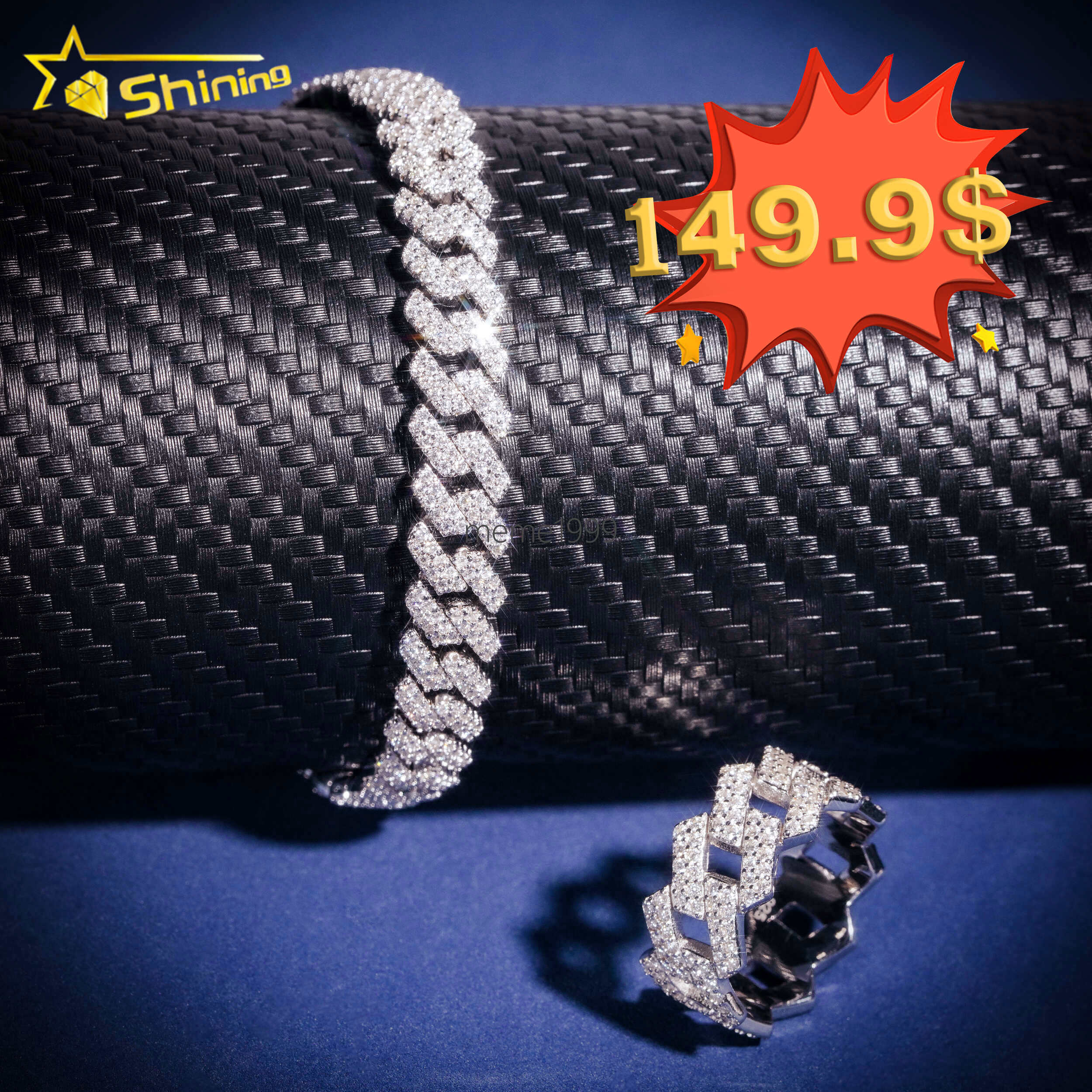 8mm Pass Diamond Tester 925 Sterling Silver Full Vvs Moissanite Iced Out Cuban Link Bangle Bracelet for Men with Cuban Ring