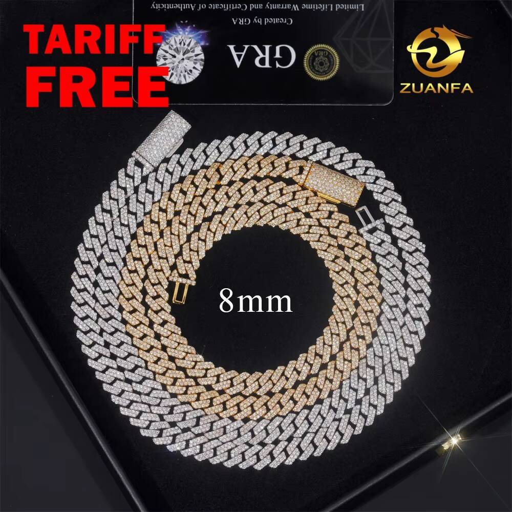 Ready to Ship Classic 8mm Cuban Link Chain Moissanite Hip Hop Jewelry 925 Silver Iced Out Cuban Link Pass Diamond Chain