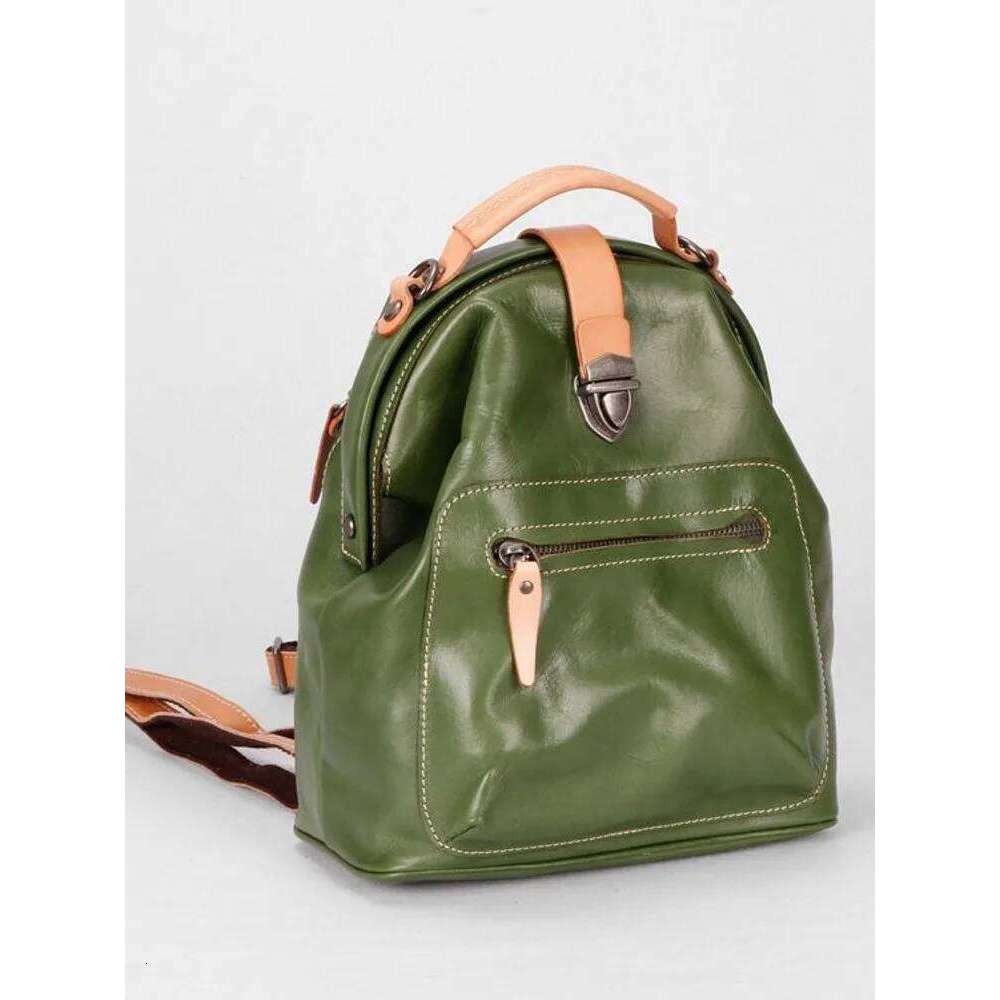 Women Fashion Italian Cowhide Genuine Leather Backpack Outside Casual Travel Double Shoulder Bag Vintage Teenager Girl Schoolbag