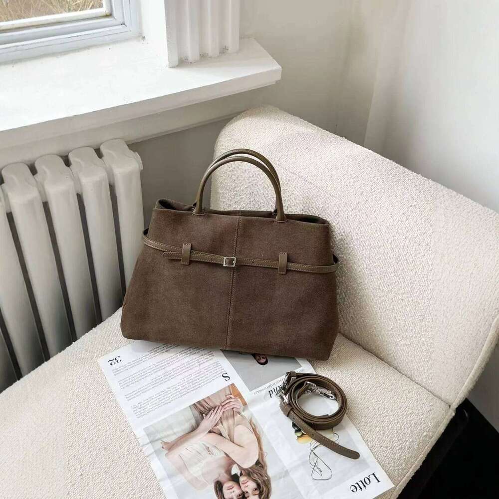 New Stylish Elegant Large Capacity Travel Tote Maroon Genuine Suede Leather Women s Handbag Business Office Lady Shoulder Bag bag