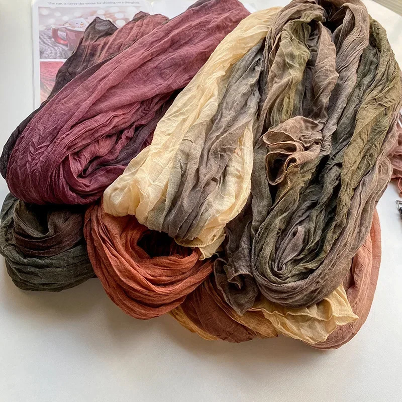 Retro Ethnic Style Cotton and Linen Scarf Womens Tie Dye Long Pleated Gradient Shawl Korean Artistic Fresh Fashion Trends 250818