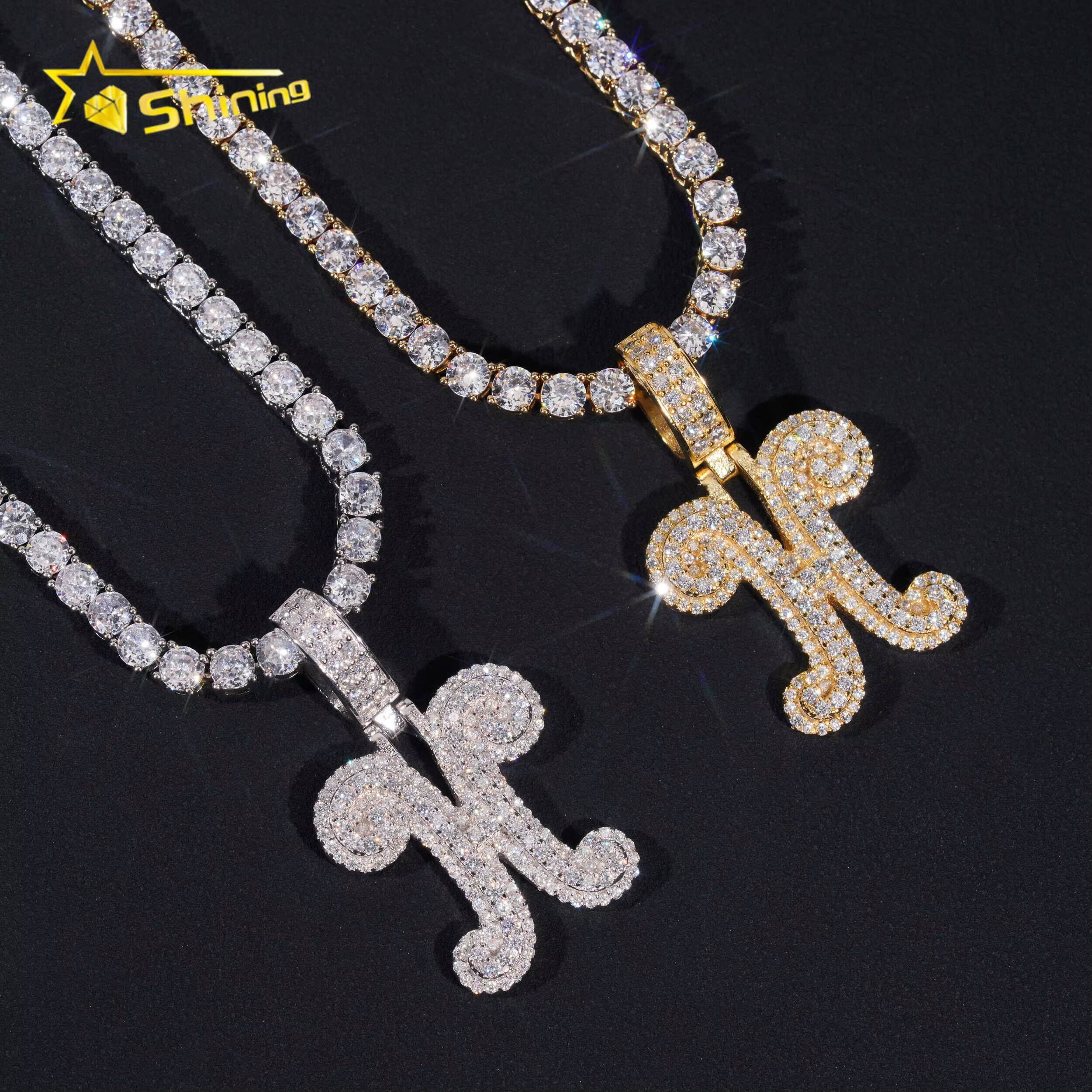 New Design Iced Out Diamond Letter H Pendant Custom Hip Hop 925 Silver Gold Plated VVS Moissanite Pendant Men Women Fine Jewelry
