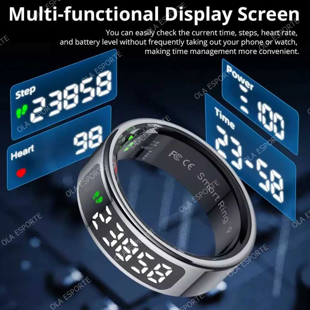 Smart Ring with Wireless Charging for Men Women LED Display Screen Health Sleep Monitor 5ATM Waterproof Multi-sport Mode Rings W250819