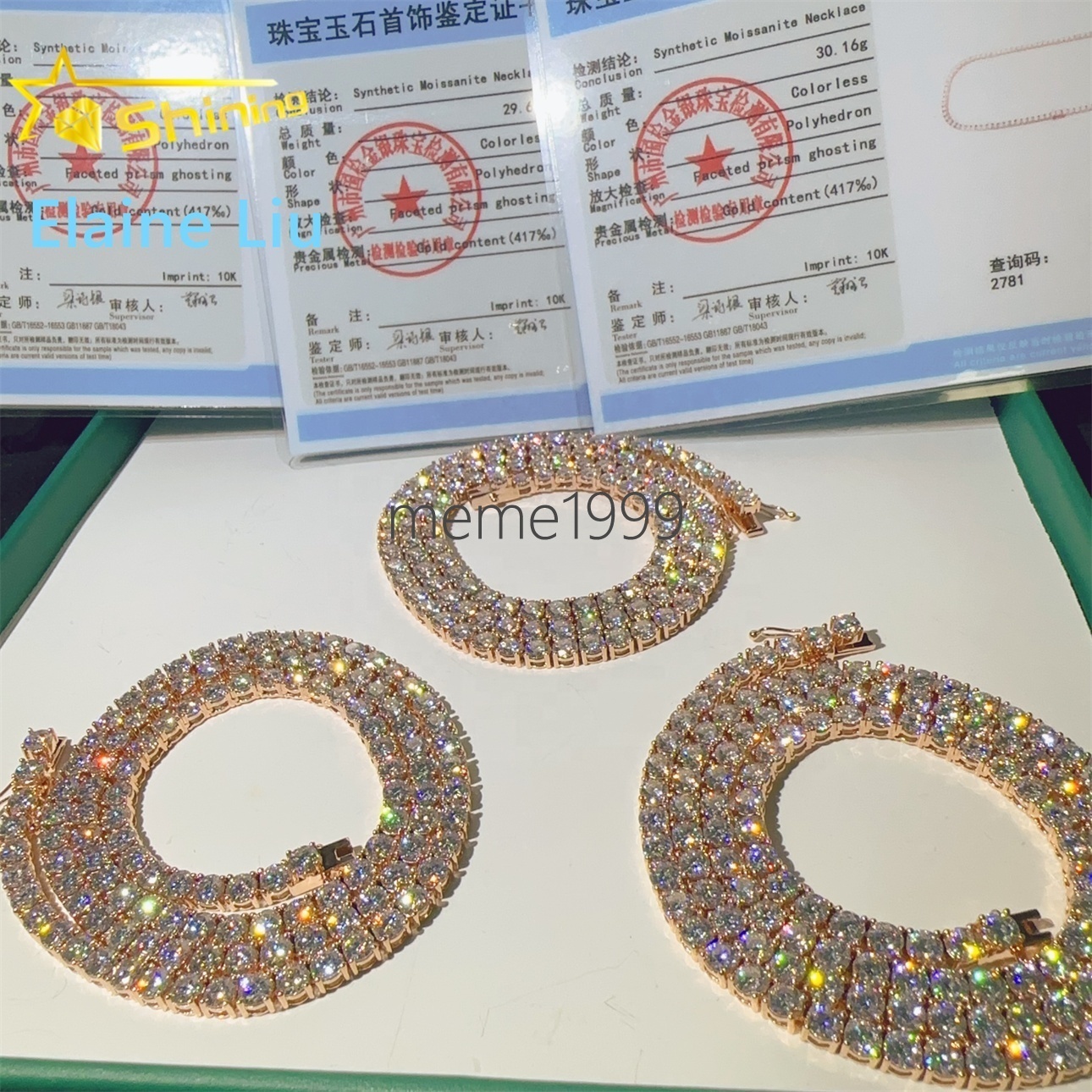 4mm Custom Luxury 10K Real Solid Gold Hip Hop Necklace D Color VVS Moissanite Diamond Tennis Chain