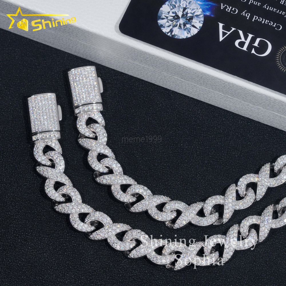 Pass Diamond Tester New Design Fine Jewelry White Gold Plated Moissanite Diamond Cuban Link Bracelet With Brilliant Cut Stones